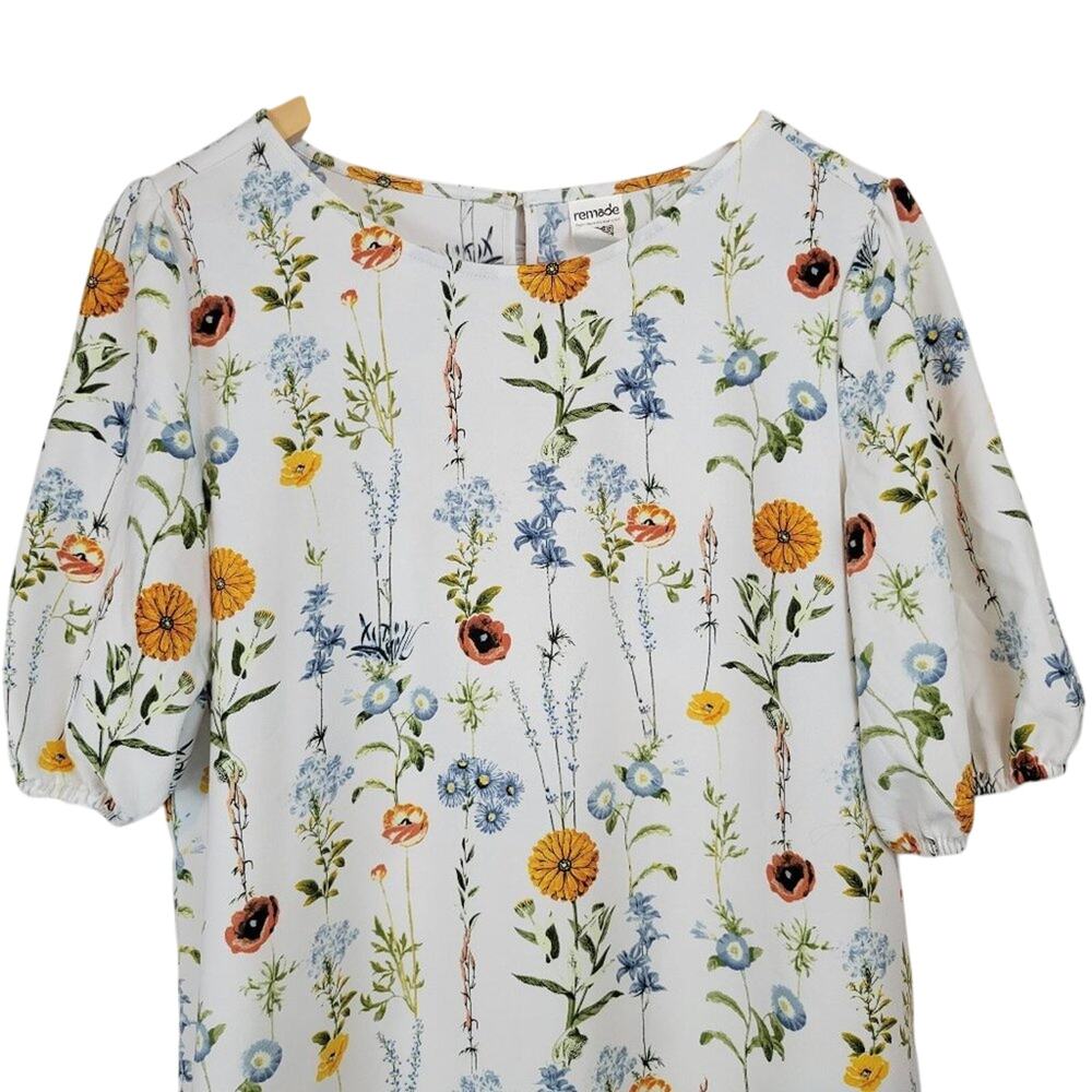 Remade Floral Print Puff Sleeve Blouse Top Womens - Picture 3 of 9